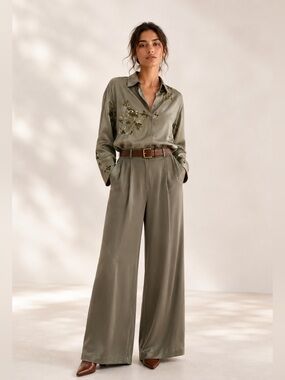 Ever New Lustrous satin Wide-Leg Pants size 10 petite